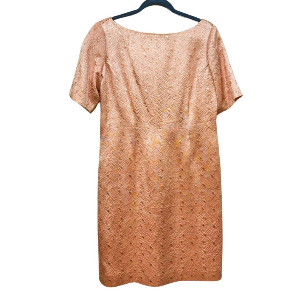Siri Short Sleeve Lined Back Slit Dress Peach Metallic Silver